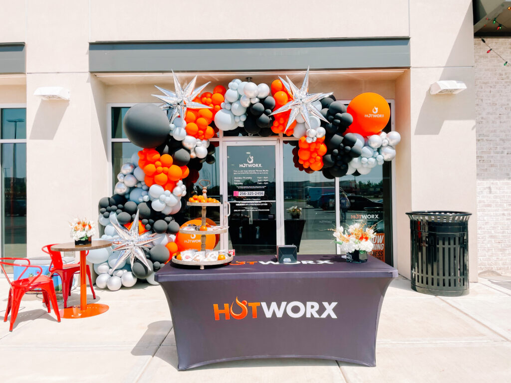 Organic Balloon Garland for HotWorx Grand Opening in Cliff Farms in Madison Alabama