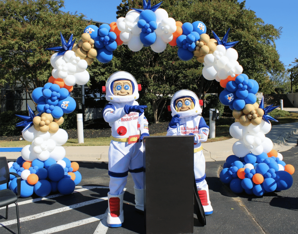 Custom balloon arch for B&A Inc ribbon cutting in Triana Alabama